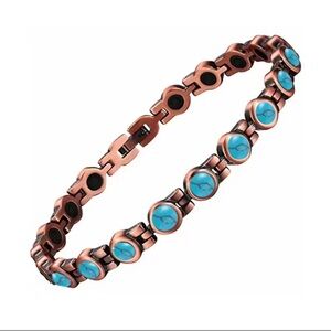 Pure Copper Natural Turquoise Magnetic Bracelet Bio Energy Therapy Jewelry
